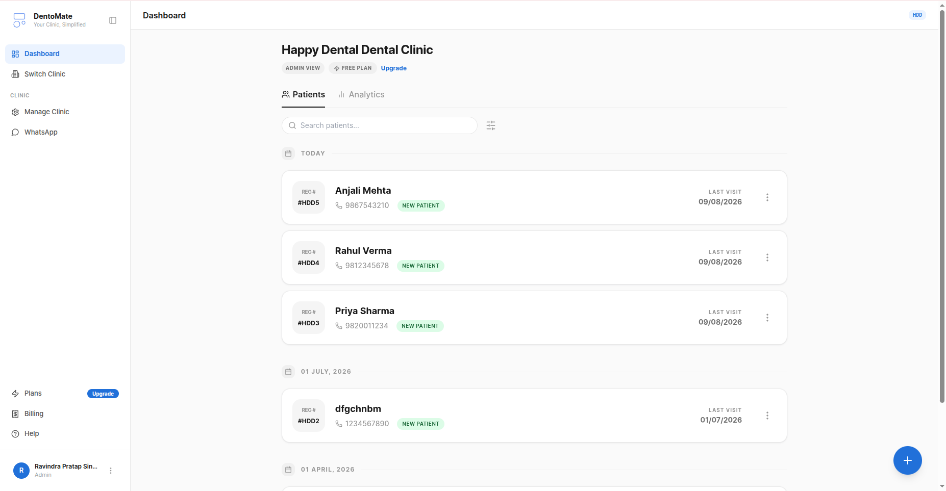 Patient records list — every patient searchable in one place